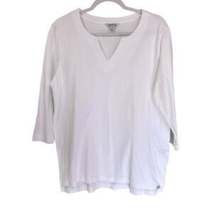 Orvis Top White SZ LG 3/4 Sleeve 100% Pima Cotton Split-Neck Casual Relaxed